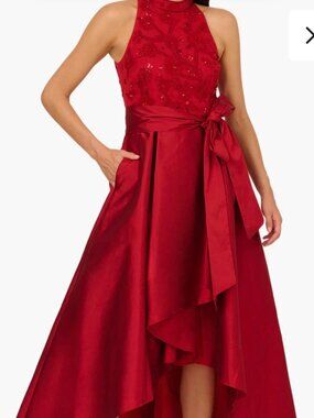 NWT Adrianna Papell Embroidered Beaded Taffeta High-Low Gown. Size 16